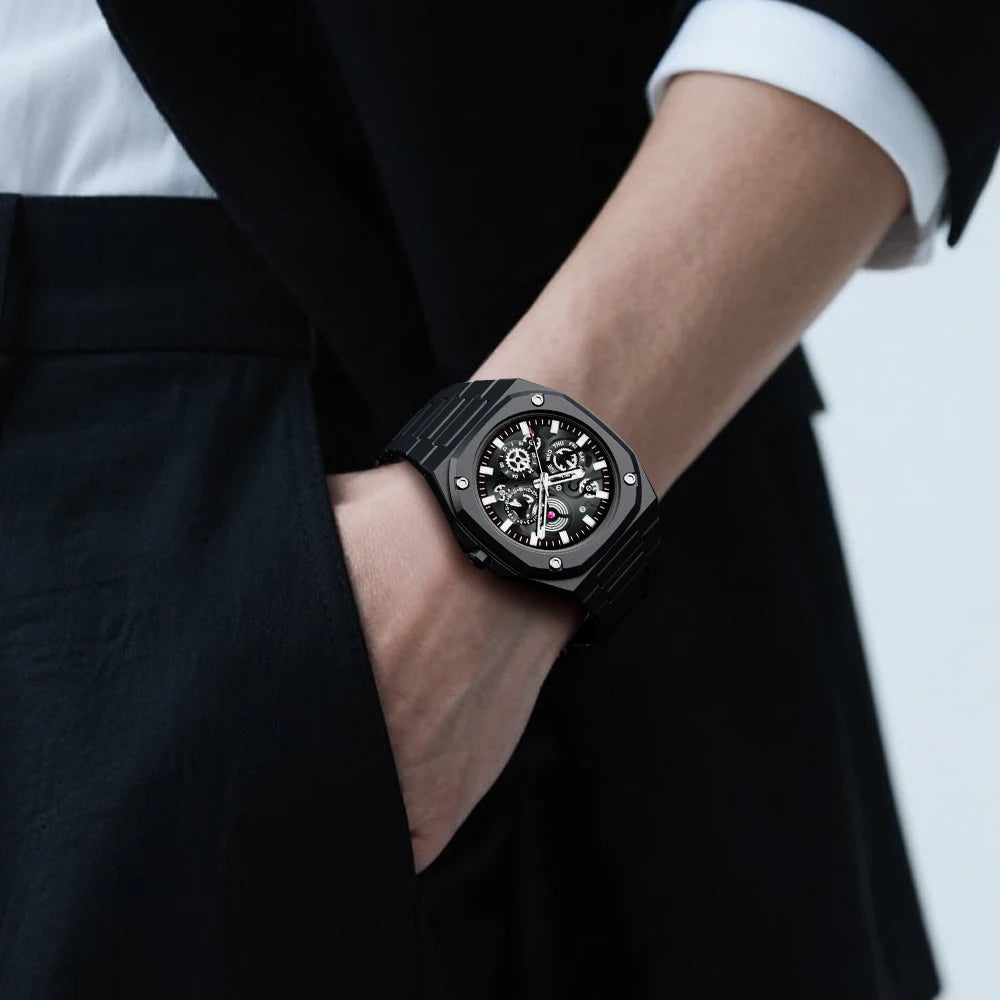 Premium Black Stainless Steel Waterproof Men’s Watch – Luxury Multi-Dial Design (With Box)