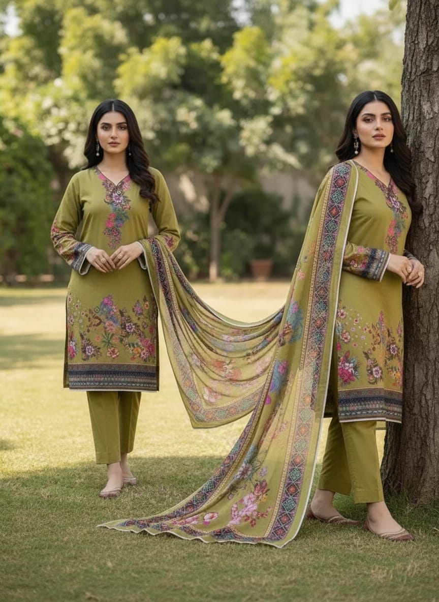 Olive Garden – Premium Digital Printed 3-Piece Lawn Suit