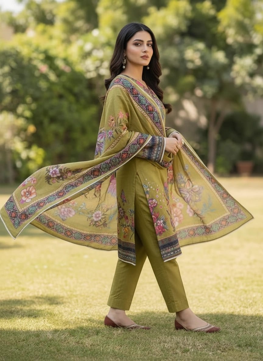 Olive Garden – Premium Digital Printed 3-Piece Lawn Suit