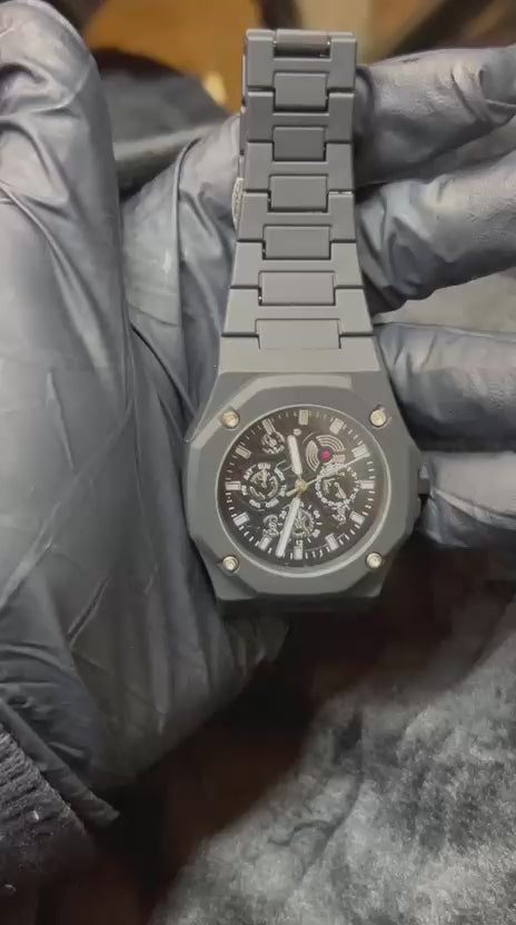 Premium Black Stainless Steel Waterproof Men’s Watch – Luxury Multi-Dial Design (With Box)